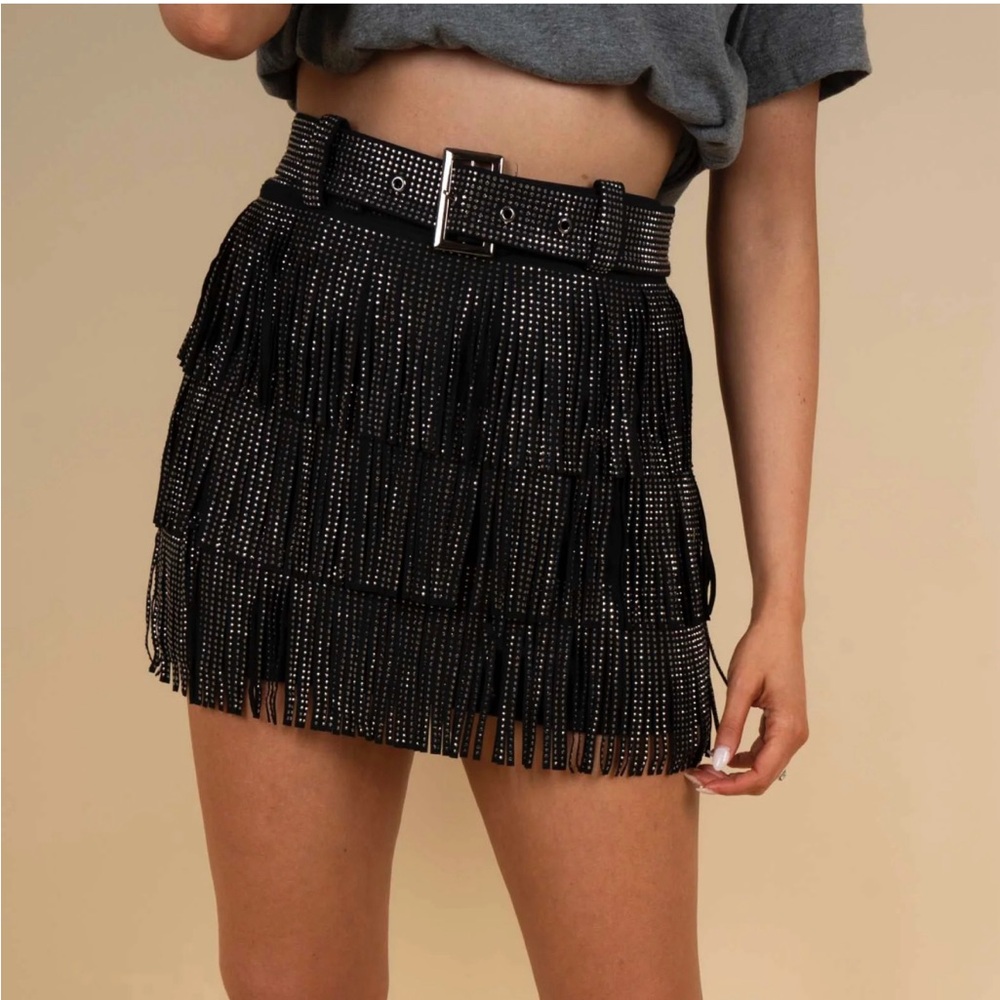 Eye Catcher black fringe skirt. Western.